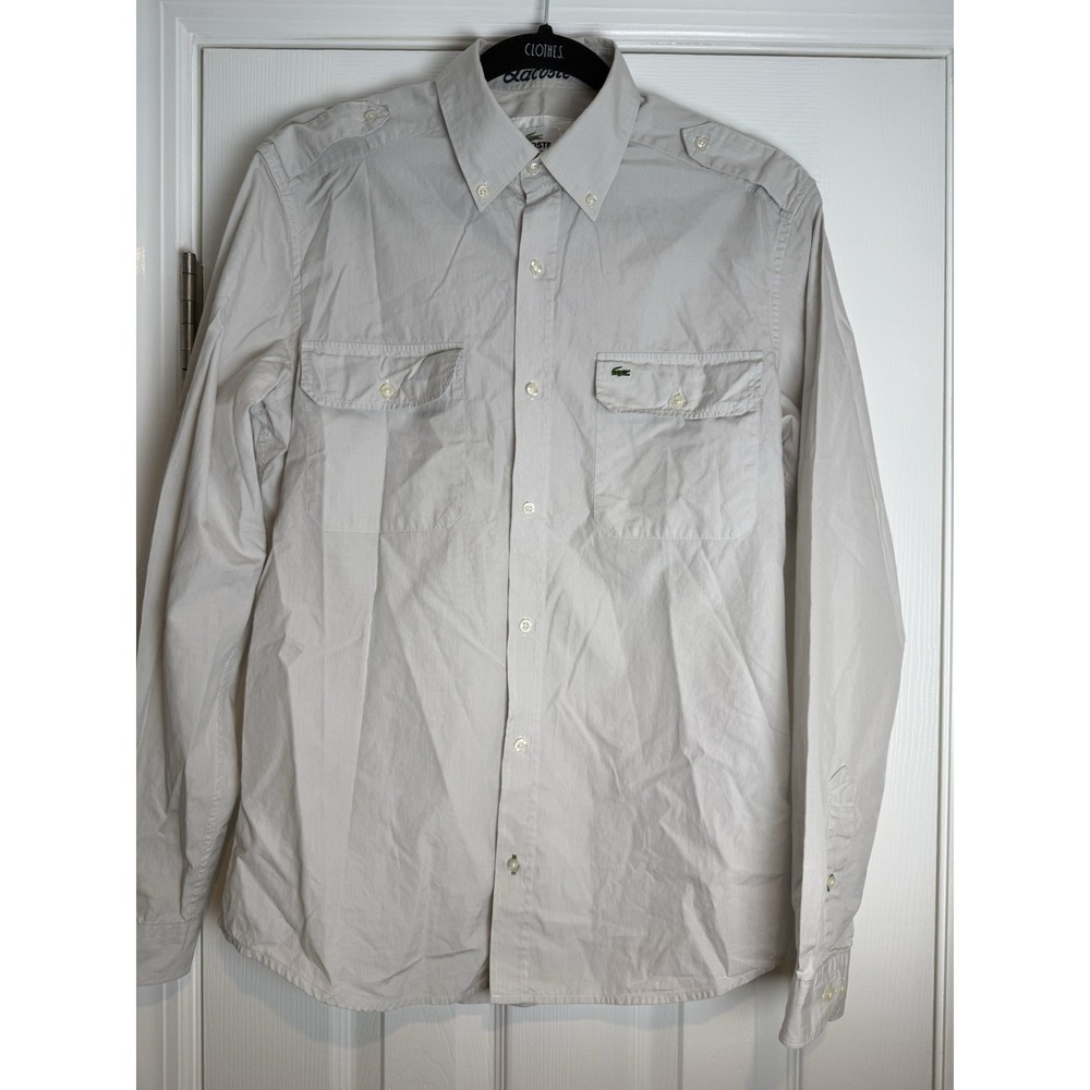 Lacoste Men's Long Sleeve Tailored Fit Cotton Oxford Shirt Grey Woven Sz 38 Sm